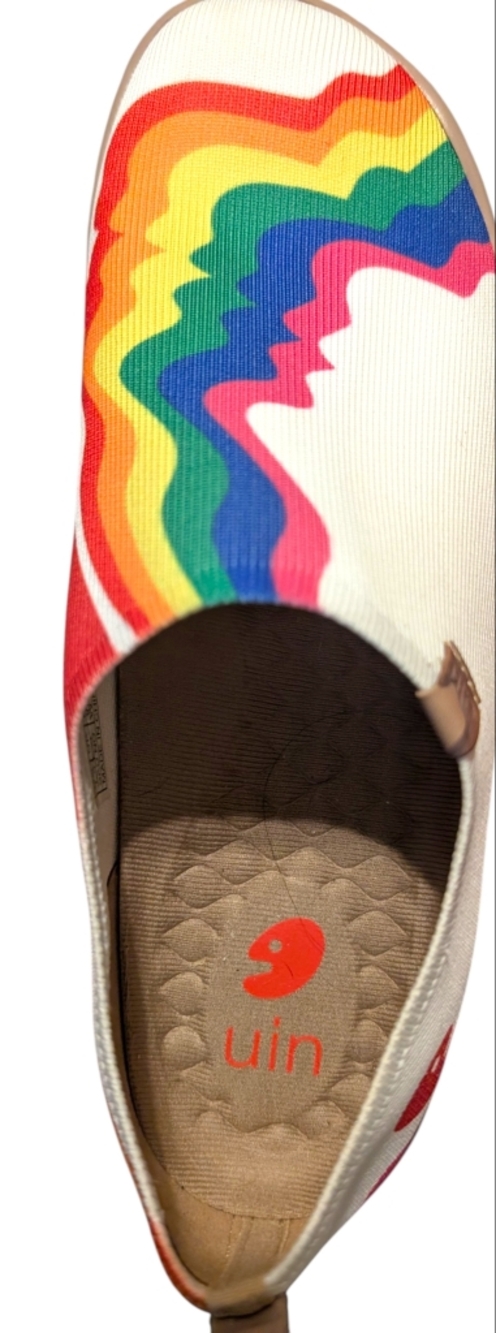 UIN Rainbow Slip On Loafers Ergonomic Knit Walking Shoes PRIDE Art Flats Sz 7.5 - Picture 7 of 10